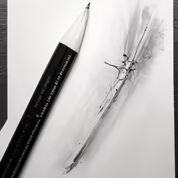 a pencil is next to a drawing of the same substance