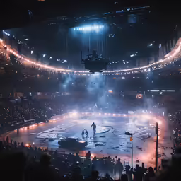 an arena with a couple of people in it