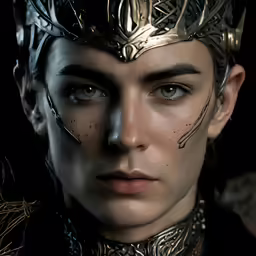 a man in a head dress with metal accents
