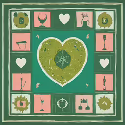 a heart surrounded by pictures of different things,a picture of an object that looks like a heart