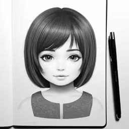 a close up of a pencil drawing of a young girl