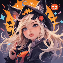 an illustration of a pretty blonde witch holding a hand in her right hand