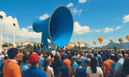 there is a giant sound box among other people