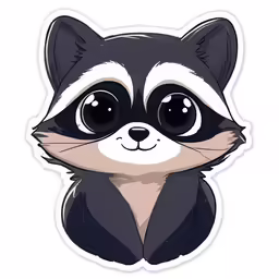 a racoon face sticker with the words, the racoon has eyes wide open