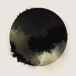 there is a sky and clouds reflected in a circular mirror