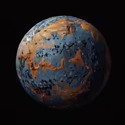 an orange and black globe is covered in water