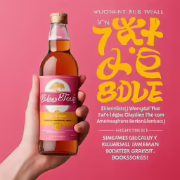 someone holding a bottle of cidi wine next to a pink background