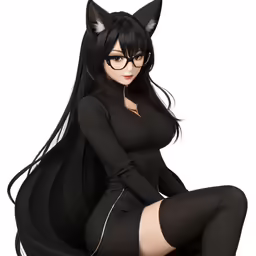 a black cat girl in her dress and stockings
