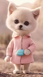this is a white dog dressed in pink