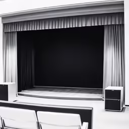 black and white photograph of an empty theater stage