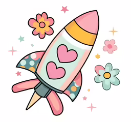 a colorful rocketstart with hearts and flowers on top