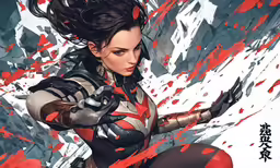 a female anime character with red paint on her body