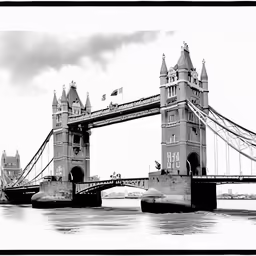 a large suspension bridge in a black and white image