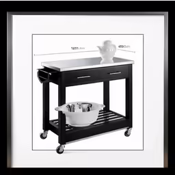 a dog food station with wheels and tray