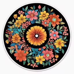 a round painting with many colorful flowers on it