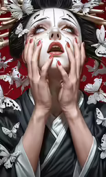 the painted lady has many fingers on her face