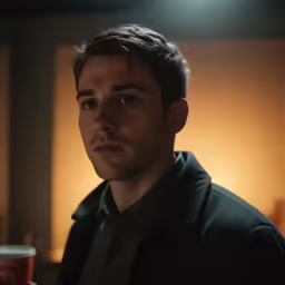 the man in black shirt is staring at something