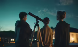 people watching at night looking into an telescope