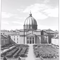 this is a black and white photo of the front of a building
