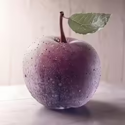 an image of a fresh red apple with a leaf