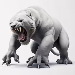 a white tiger with its mouth open with teeth wide open