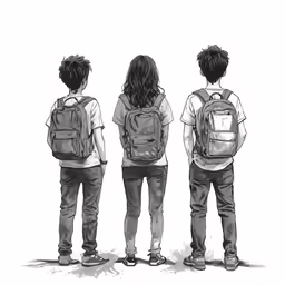 a back - view of three kids with backpacks
