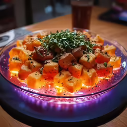 the plate has cooked vegetables on it on the table