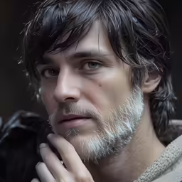 a man in a robe holds his hand on his face