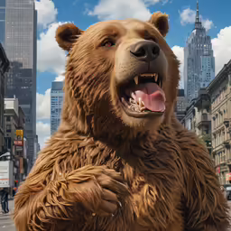 anima bear statue in the middle of a city street