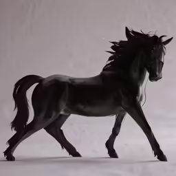 black horse moving on snow covered ground area