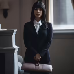 the woman has a long clutch on her left hand