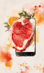 a piece of meat sitting on top of a tablet