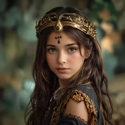 an art doll with a golden headpiece and dress