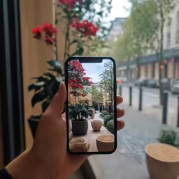 a person taking a photo of a balcony