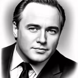 black and white photo of a man in a suit and tie