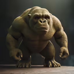 a large gorilla is standing in a dark room