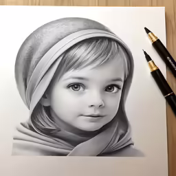 a photo of a girl, a pencil and two markers