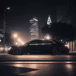 a black vehicle parked on the side of the road