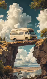 an image of a van crossing the bridge