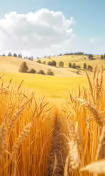 golden wheat field and dirt road on a sunny day