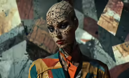 an artist painted like a skull holding something