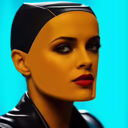 a woman with red lips and a black top