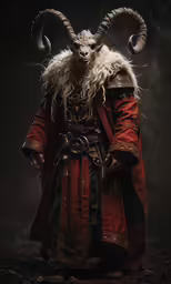 a horned man in an old fashioned costume