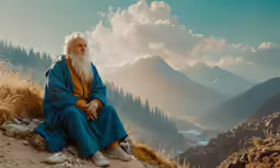 an image of a man that is sitting on a hill