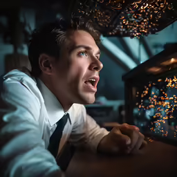 a man standing in front of an illuminated clock
