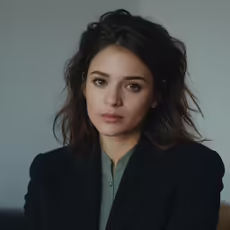 an image of a woman in a suit looking straight ahead