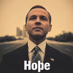 a man in business attire with hope written on his shirt