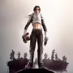 a cartoon woman in an action pose with her arms behind her back
