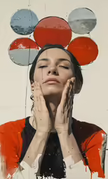 woman looking away with her hands in front of her face