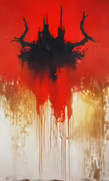 a painting is shown in red and yellow colors